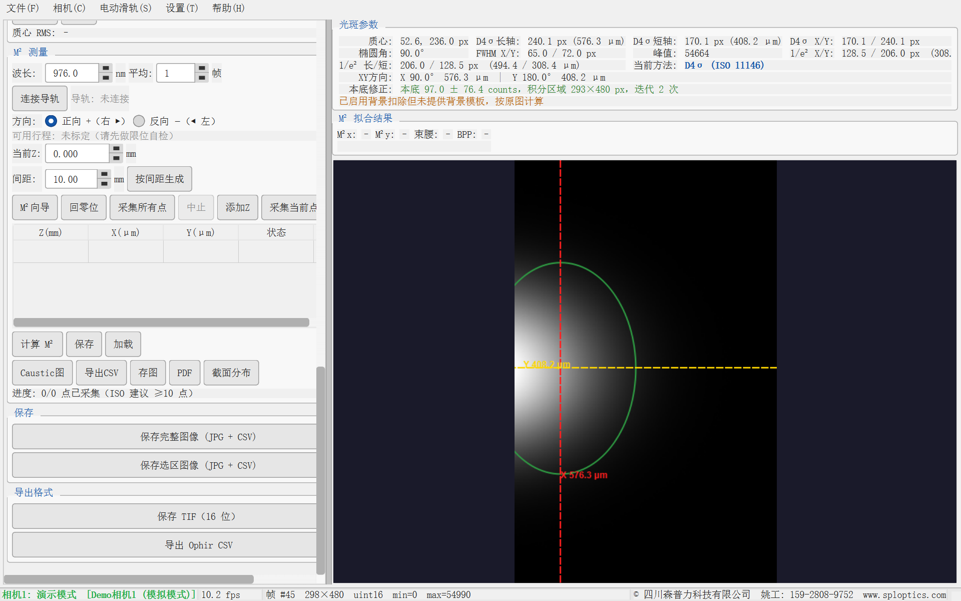 M² 检测主界面与光斑分析